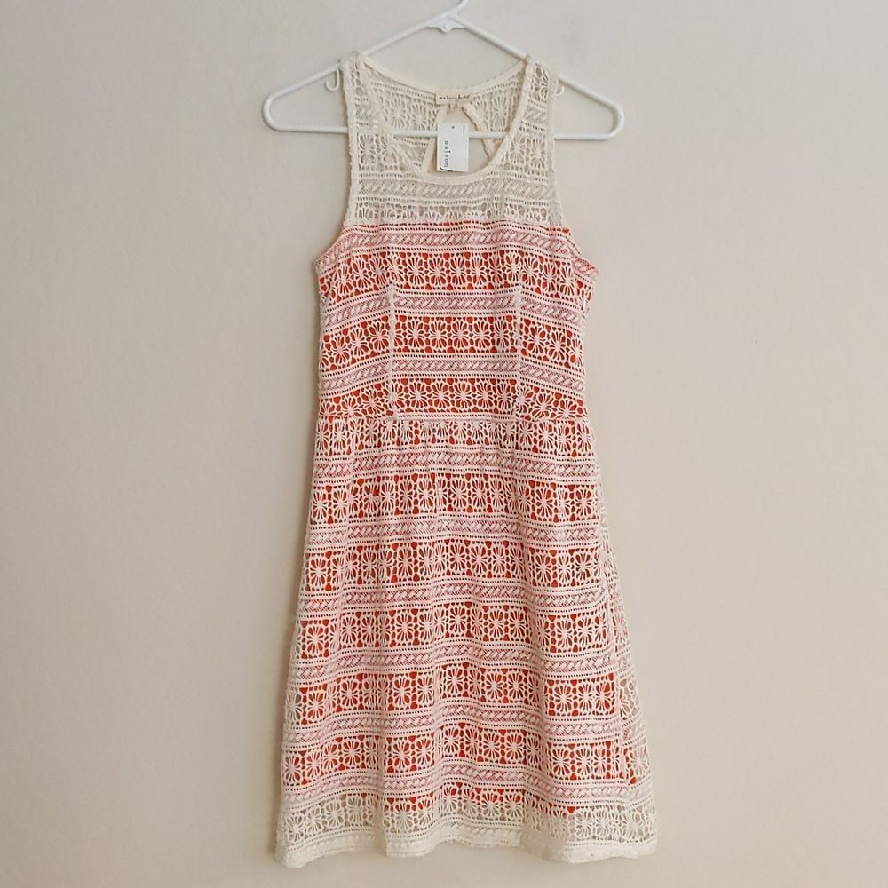 NWT Maison Jules Lace Floral Tank Summer Dress Orange Overlay - Size S